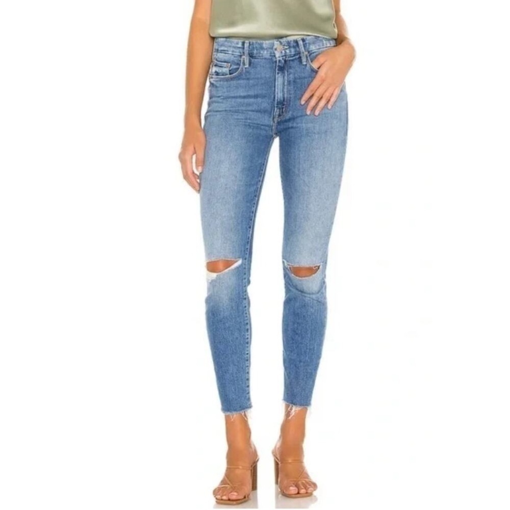 MOTHER High Waisted Looker Ankle Fray
Distressed Skinny Jeans‎
